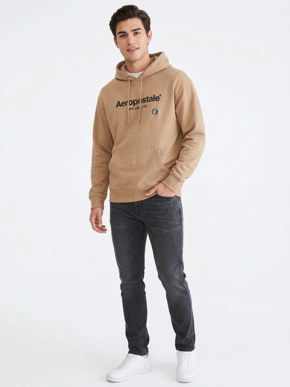 Aeropostale Men’s Tan Pullover Hoodie with Logo